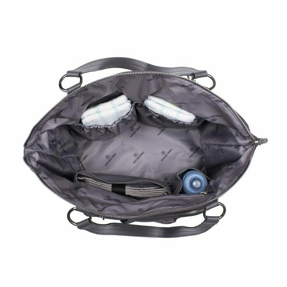 TWELVElittle Large Diaper Bag Gray Allure Nylon Tote Crossbody Baby Shoulder Bag - Picture 3 of 6